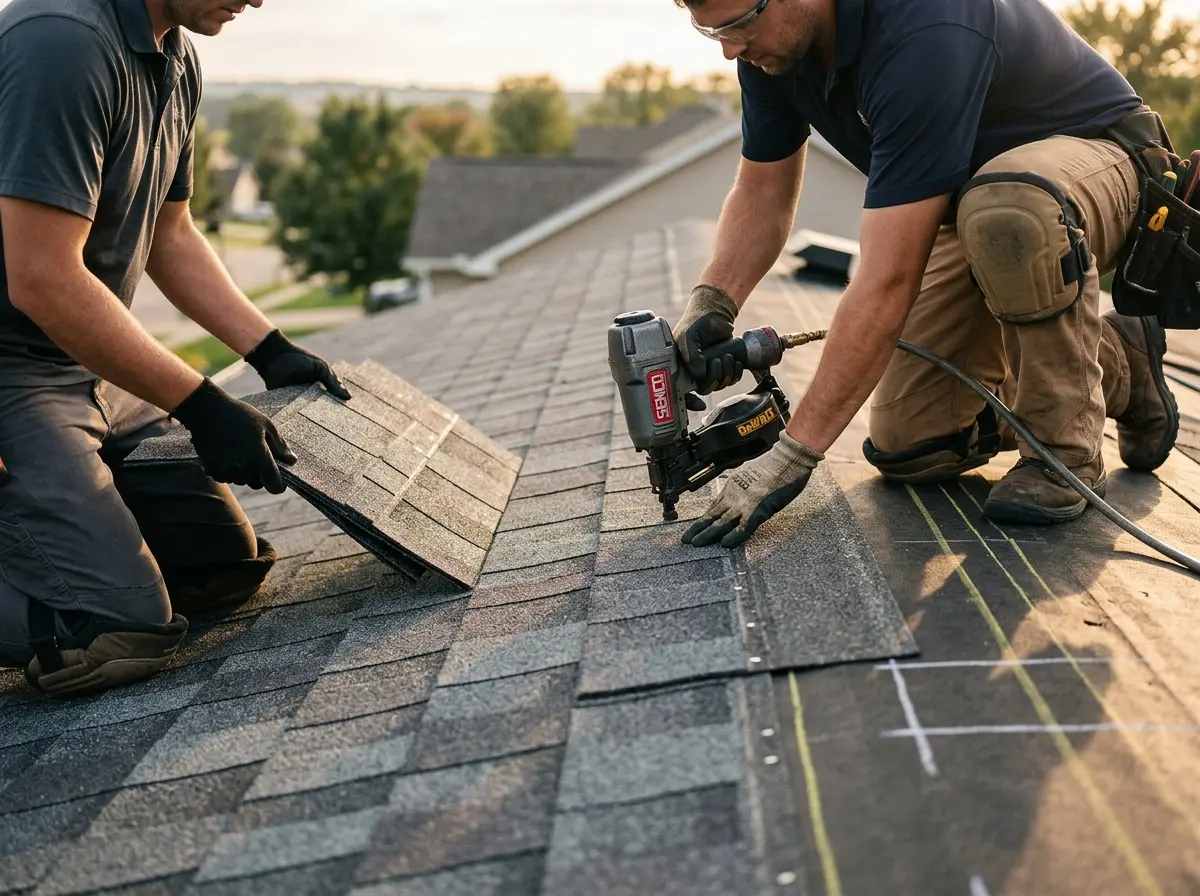Professional roofer working on a residential roof in Bensley